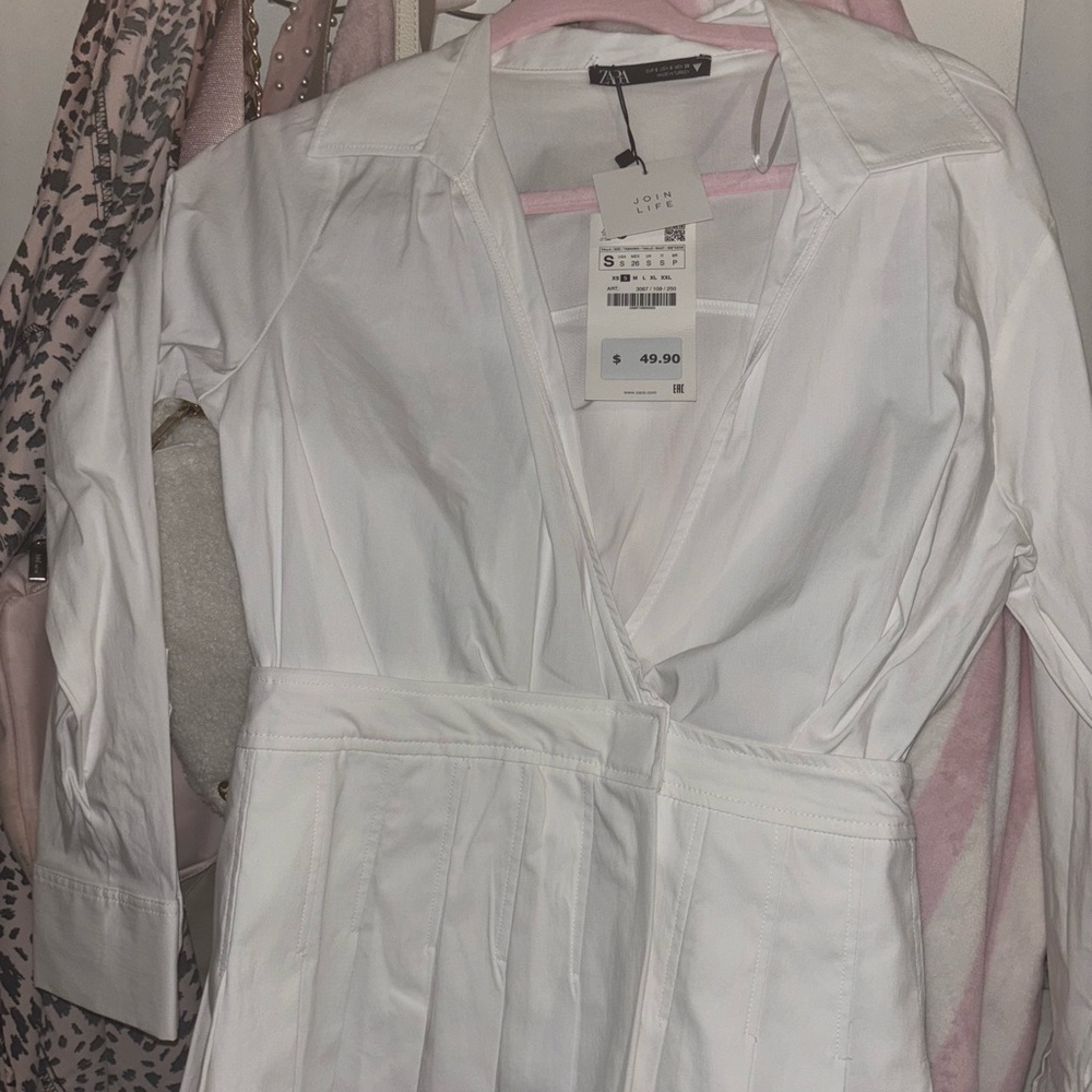 Zara Classic White Pleated Dress